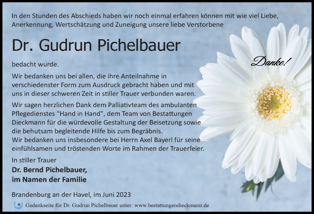  Traueranzeige für Gudrun Pichelbauer vom 17.06.2023 aus Märkischen Allgemeine Zeitung