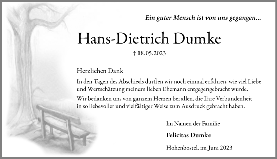 Traueranzeige von Hans-Dietrich Dumke von Hannoversche Allgemeine Zeitung/Neue Presse