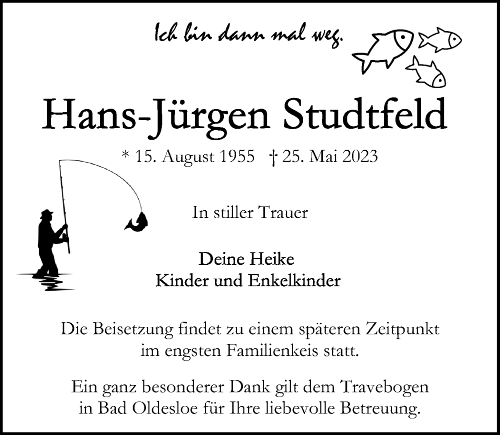  Traueranzeige für Hans-Jürgen Studtfeld vom 01.06.2023 aus Lübecker Nachrichten