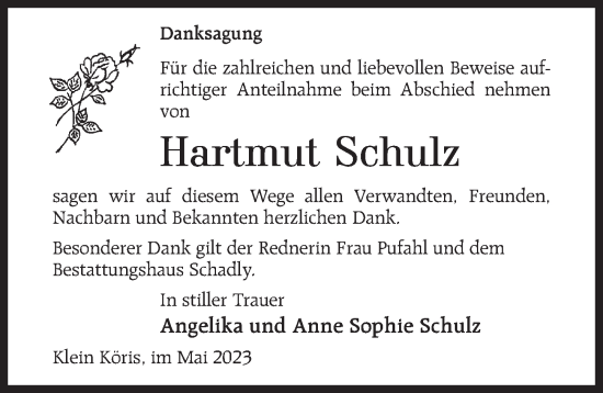 Traueranzeige von Hartmut Schulz von Märkischen Allgemeine Zeitung