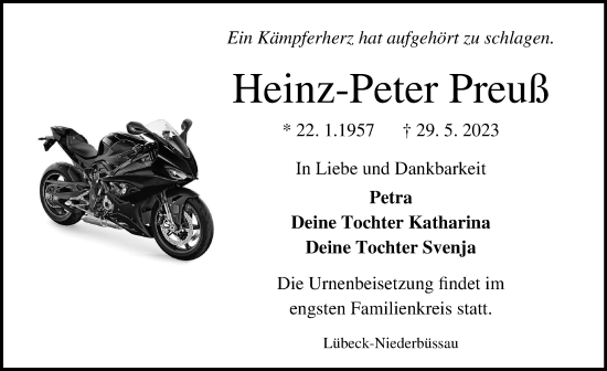 Traueranzeige von Heinz-Peter Preuß von Lübecker Nachrichten