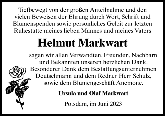 Traueranzeige von Helmut Markwart von Märkischen Allgemeine Zeitung