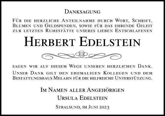 Traueranzeige von Herbert Edelstein