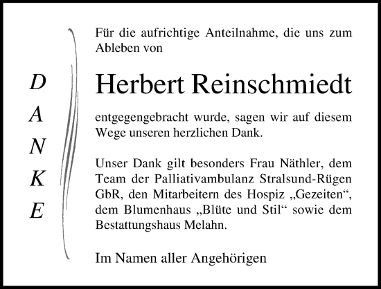 Traueranzeige von Herbert Reinschmiedt