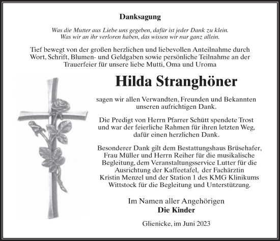 Traueranzeige von Hilda Stranghöner