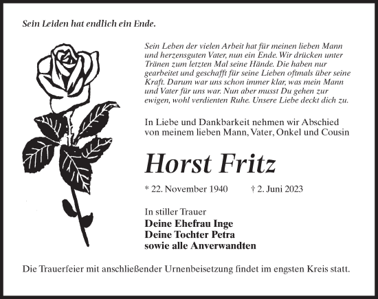 Traueranzeige von Horst Fritz