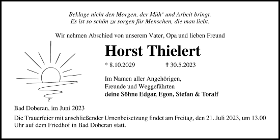 Traueranzeige von Horst Thielert von Ostsee-Zeitung GmbH
