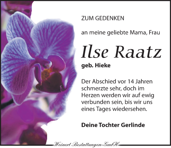 Traueranzeige von Ilse Raatz von Torgauer Zeitung