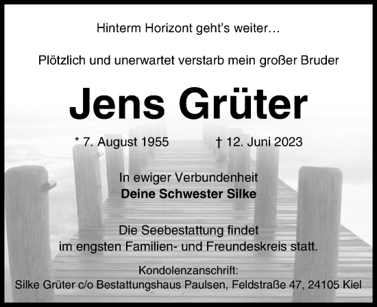 Traueranzeige von Jens Grüter von Kieler Nachrichten