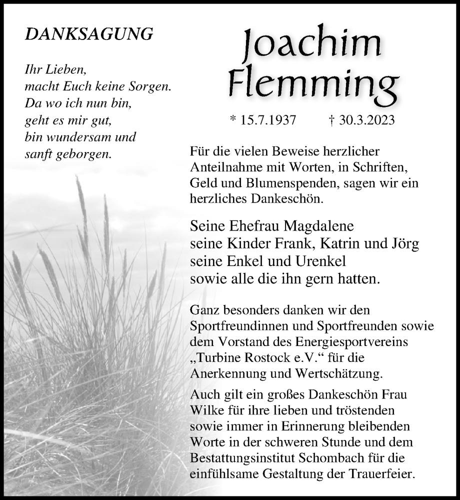  Traueranzeige für Joachim Flemming vom 10.06.2023 aus Ostsee-Zeitung GmbH