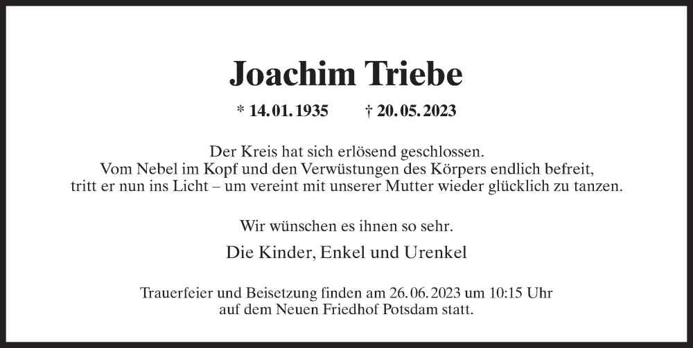  Traueranzeige für Joachim Triebe vom 10.06.2023 aus Märkischen Allgemeine Zeitung
