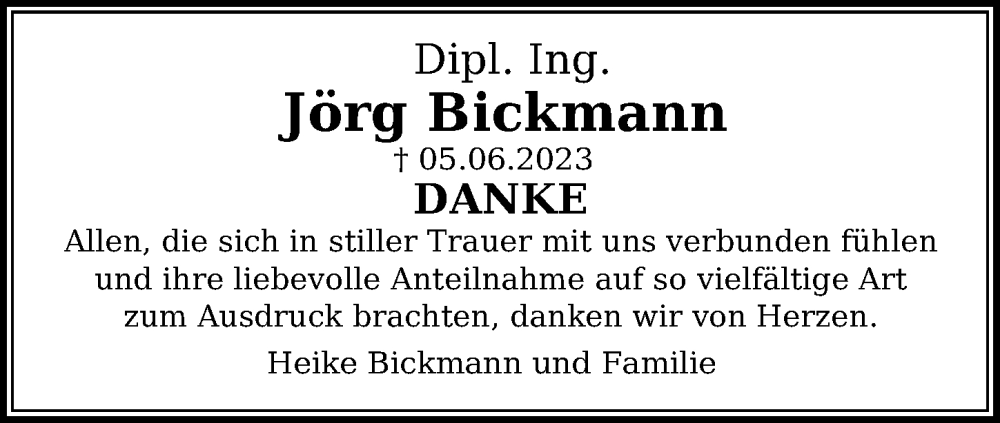  Traueranzeige für Jörg Bickmann vom 24.06.2023 aus Hannoversche Allgemeine Zeitung/Neue Presse