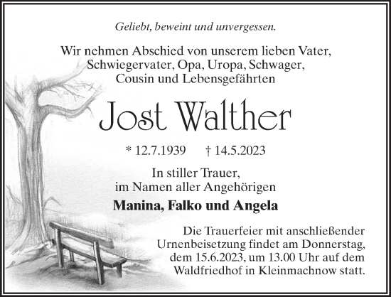 Traueranzeige von Jogt Walther von Märkischen Allgemeine Zeitung