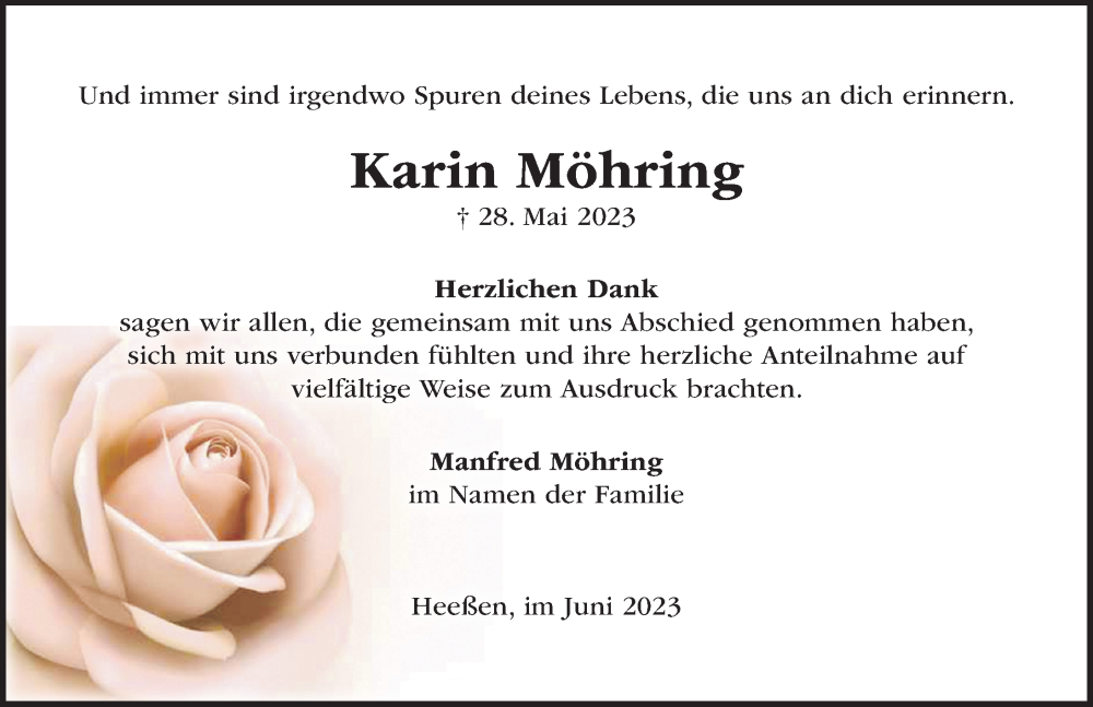  Traueranzeige für Karin Möhring vom 17.06.2023 aus Schaumburger Nachrichten