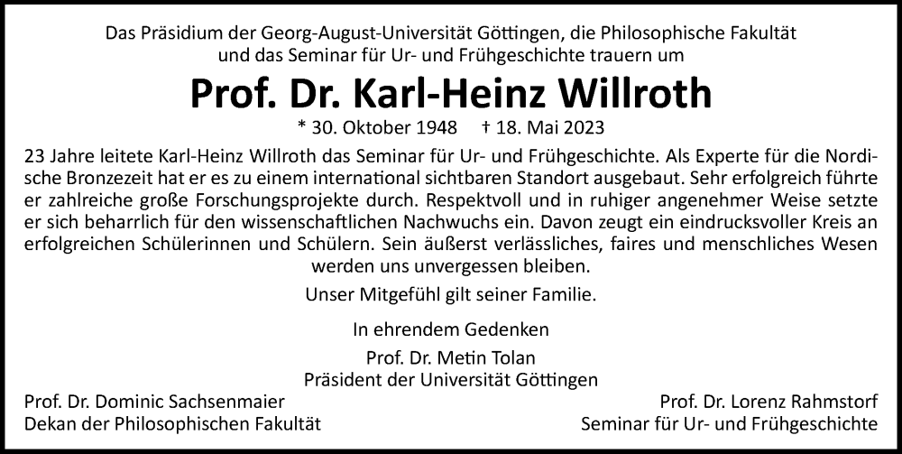  Traueranzeige für Karl-Heinz Willroth vom 03.06.2023 aus Göttinger Tageblatt