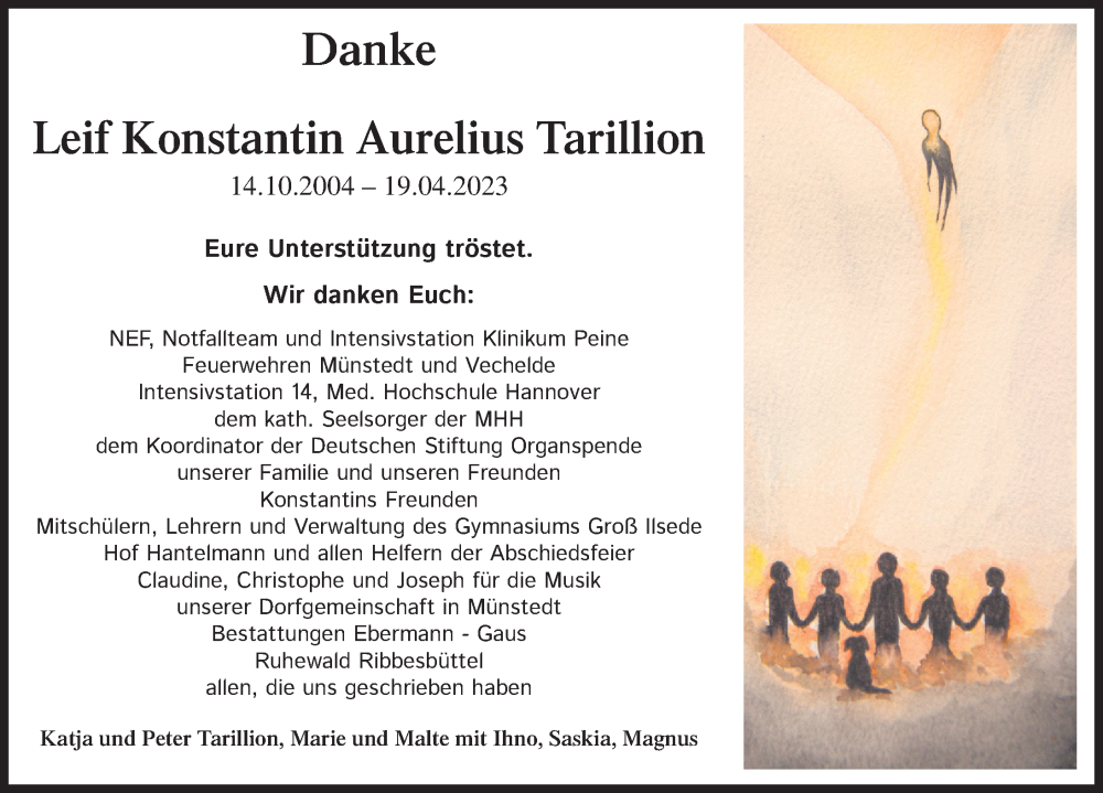  Traueranzeige für Leif Konstantin Aurelius Tarillion vom 10.06.2023 aus Peiner Allgemeine Zeitung