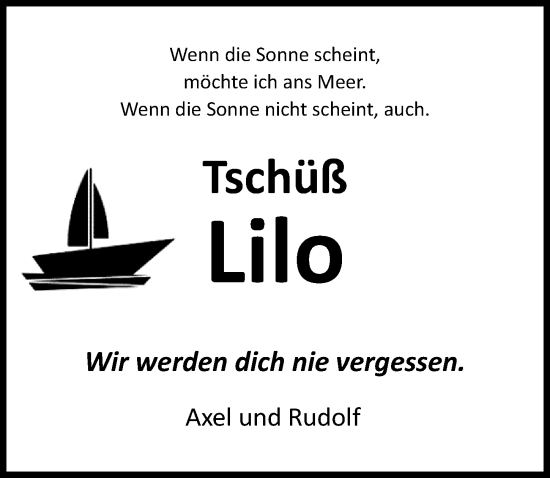Traueranzeige von Lilo  von Lübecker Nachrichten