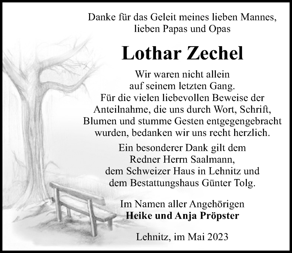  Traueranzeige für Lothar Zechel vom 03.06.2023 aus Märkischen Allgemeine Zeitung