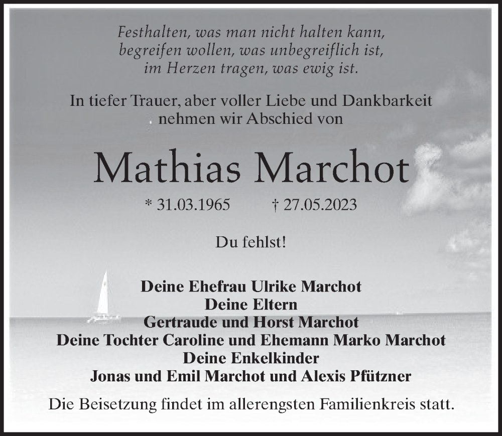  Traueranzeige für Mathias Marchot vom 07.06.2023 aus Märkischen Allgemeine Zeitung