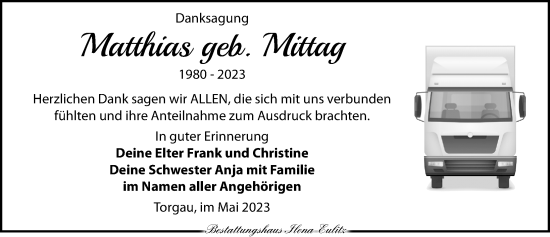 Traueranzeige von Matthias Mittag von Torgauer Zeitung