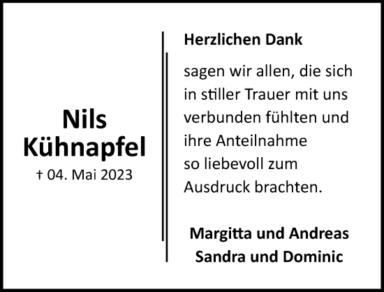 Traueranzeige von Nils Kühnapfel von Lübecker Nachrichten
