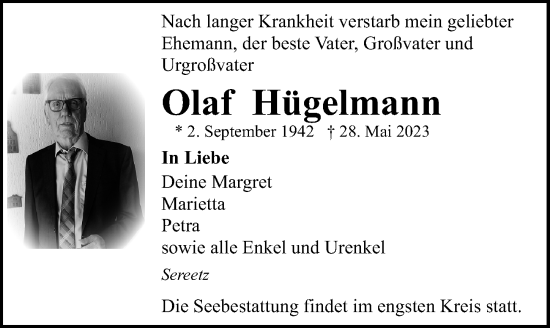 Traueranzeige von Olaf Hügelmann von Lübecker Nachrichten