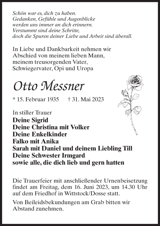 Traueranzeige von Otto Messner