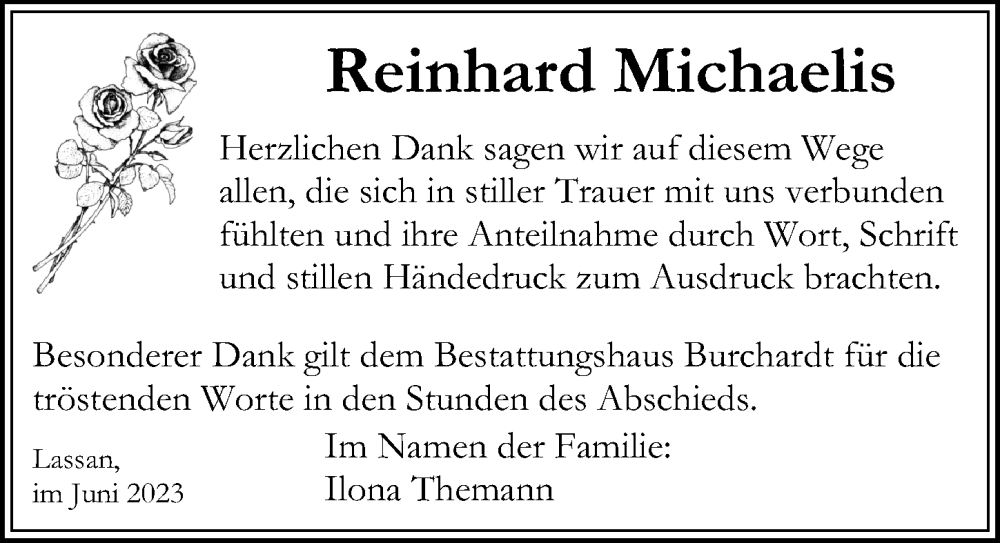  Traueranzeige für Reinhard Michaelis vom 17.06.2023 aus Ostsee-Zeitung GmbH