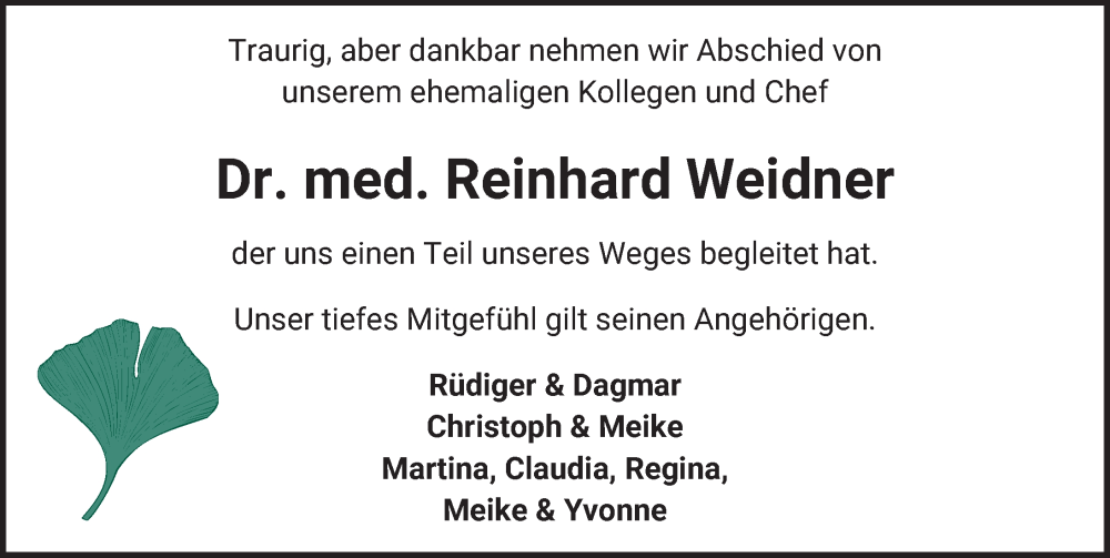  Traueranzeige für Reinhard Weidner vom 10.06.2023 aus Peiner Allgemeine Zeitung