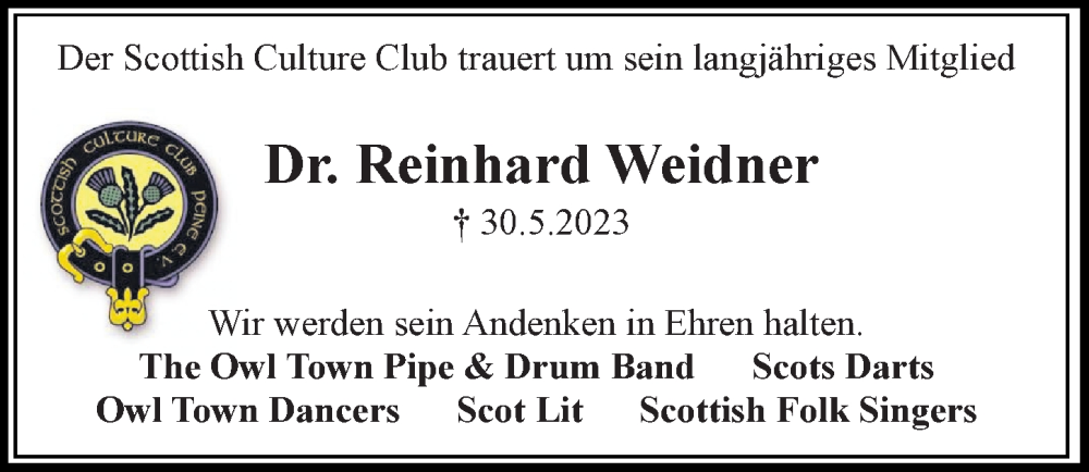  Traueranzeige für Reinhard Weidner vom 06.06.2023 aus Peiner Allgemeine Zeitung