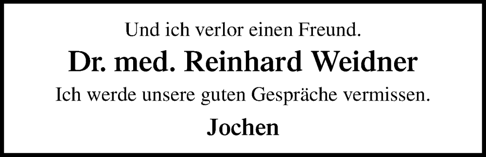  Traueranzeige für Reinhard Weidner vom 03.06.2023 aus Peiner Allgemeine Zeitung