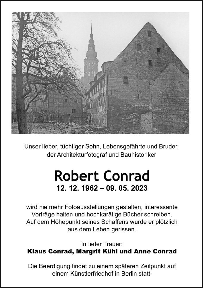  Traueranzeige für Robert Conrad vom 03.06.2023 aus Ostsee-Zeitung GmbH
