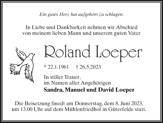 Traueranzeige von Roland Loeper von Märkischen Allgemeine Zeitung