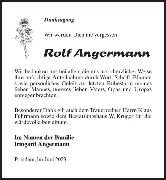 Traueranzeige von Rolf Angermann von Märkischen Allgemeine Zeitung