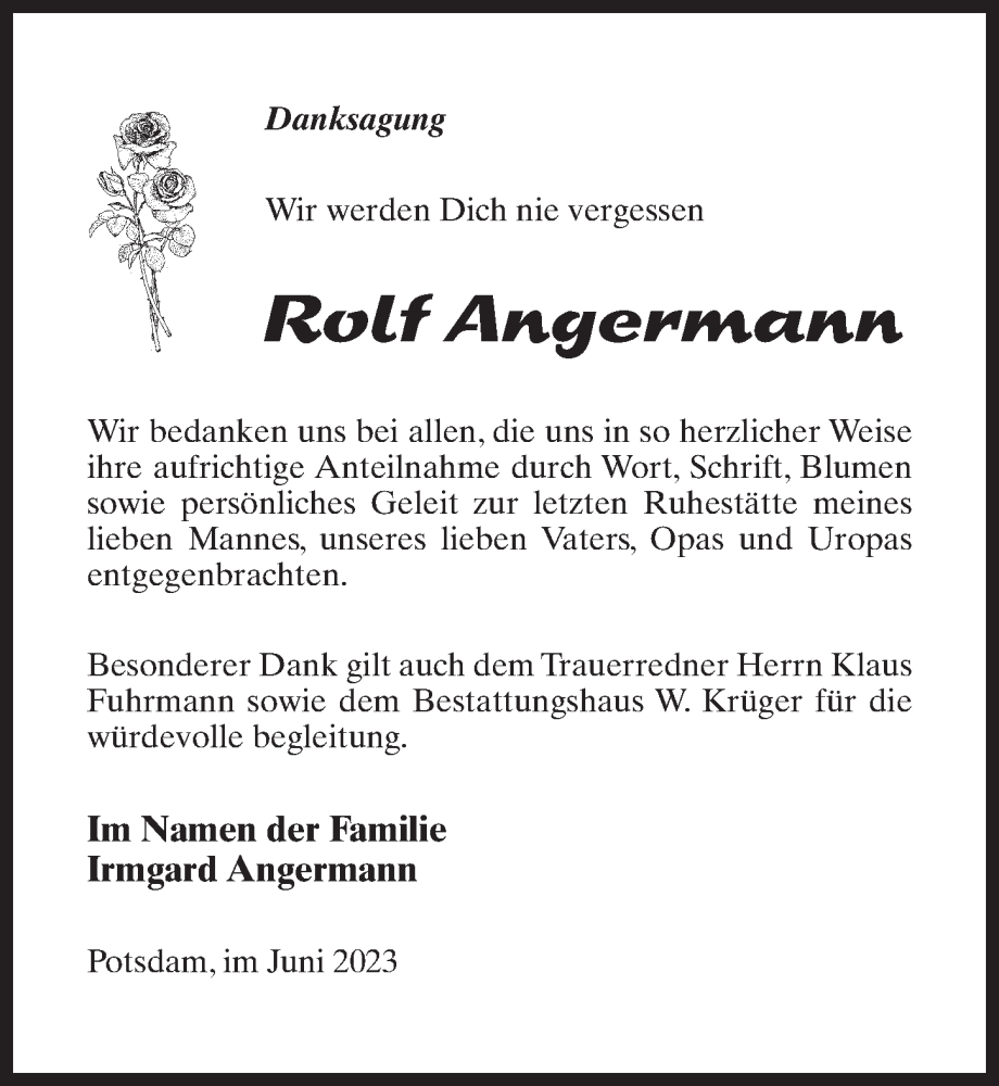  Traueranzeige für Rolf Angermann vom 24.06.2023 aus Märkischen Allgemeine Zeitung