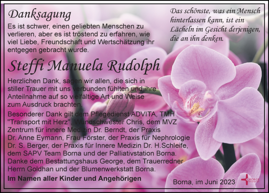 Traueranzeige von Steffi Manuela Rudolph von Leipziger Volkszeitung