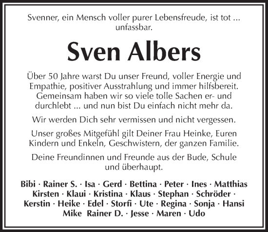 Traueranzeige von Sven Albers von Kieler Nachrichten