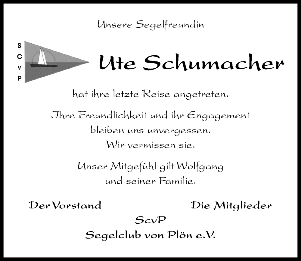  Traueranzeige für Ute Schumacher vom 01.06.2023 aus Kieler Nachrichten