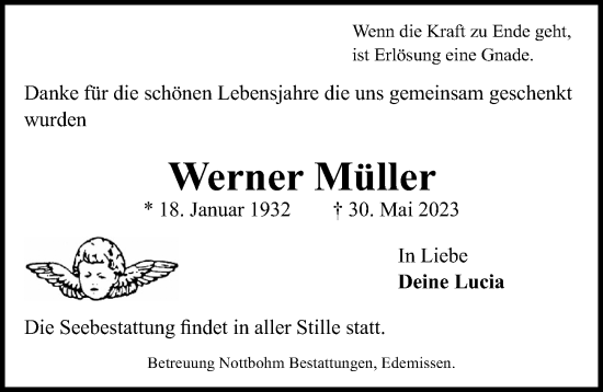 Traueranzeige von Werner Müller von Peiner Allgemeine Zeitung