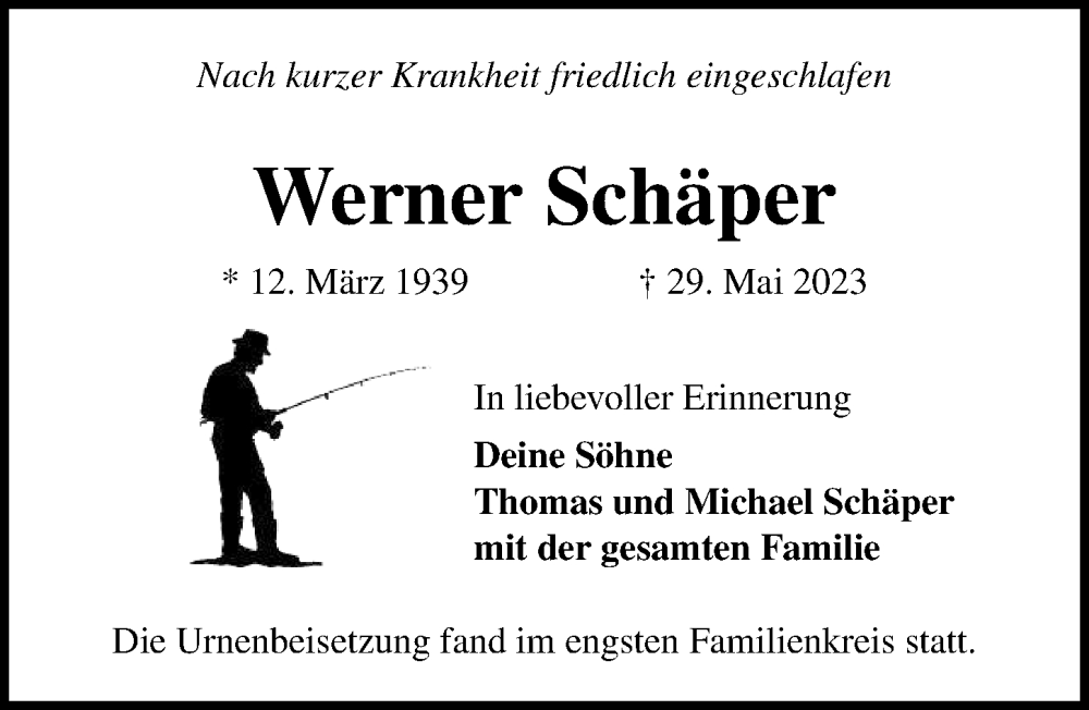  Traueranzeige für Werner Schäper vom 11.06.2023 aus Lübecker Nachrichten