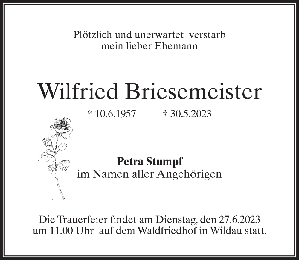  Traueranzeige für Wilfried Briesemeister vom 03.06.2023 aus Märkischen Allgemeine Zeitung