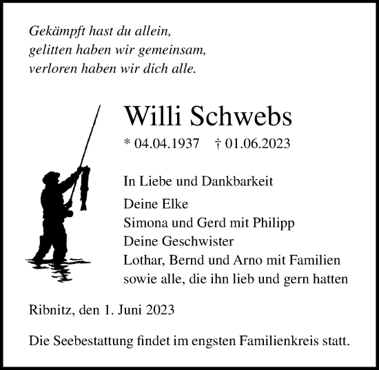 Traueranzeige von Willi Schwebs von Ostsee-Zeitung GmbH