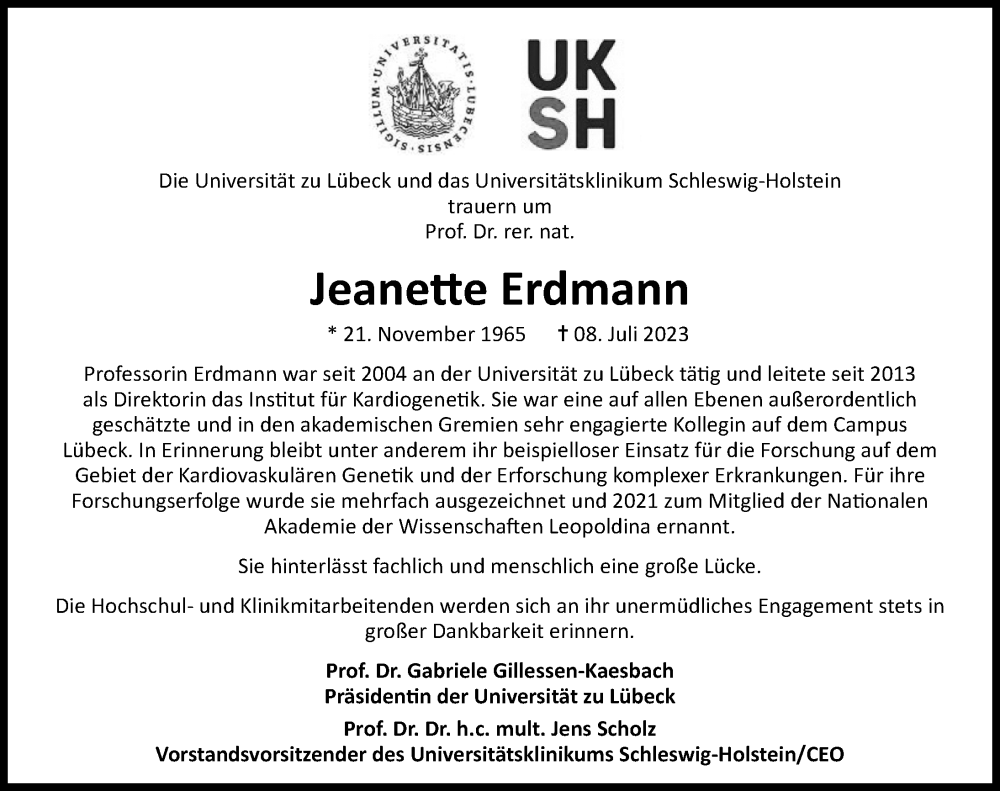  Traueranzeige für Jeanette Erdmann vom 16.07.2023 aus 