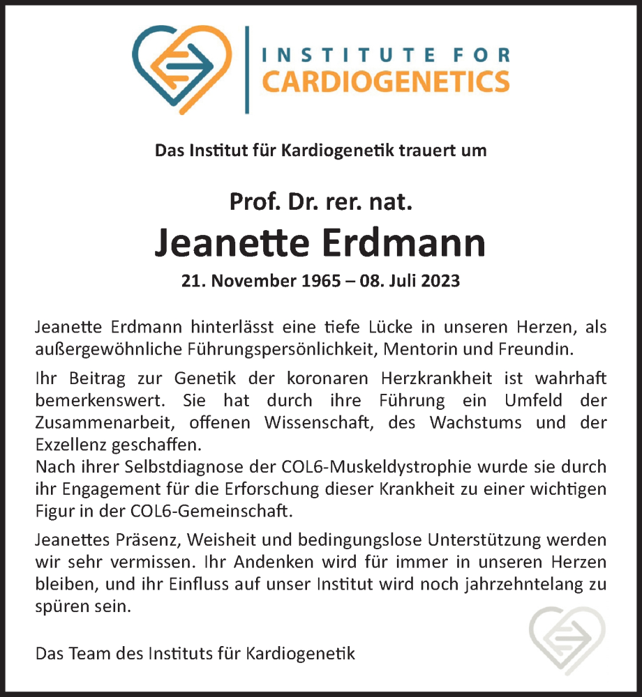  Traueranzeige für Jeanette Erdmann vom 16.07.2023 aus 