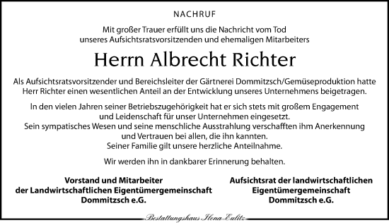 Traueranzeige von Albrecht Richter von Torgauer Zeitung