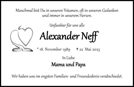 Traueranzeige von Alexander Neff von Lübecker Nachrichten
