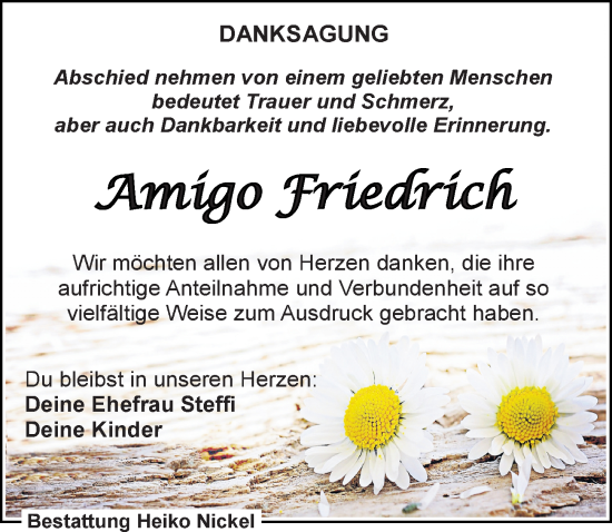 Traueranzeige von Amigo Friedrich von Leipziger Volkszeitung