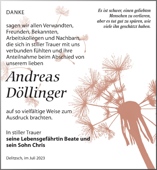 Traueranzeige von Andreas Döllinger von Leipziger Volkszeitung