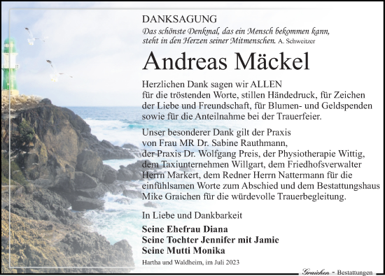 Traueranzeige von Andreas Mäckel von Leipziger Volkszeitung
