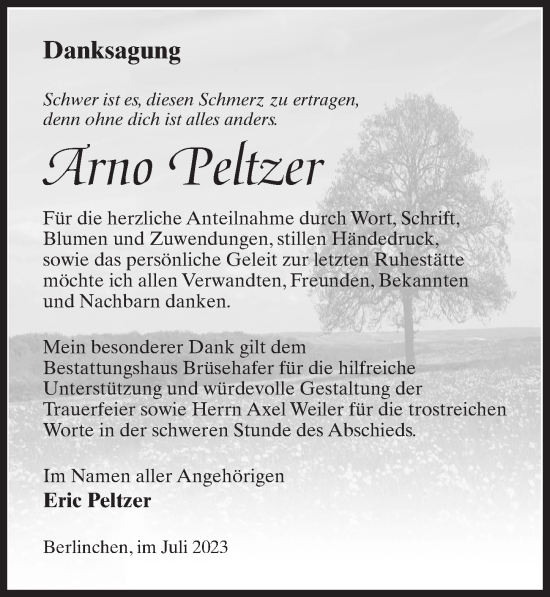 Traueranzeige von Arno Peltzer